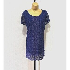 Isaac Mizrahi Blue Lace Dress Womens 1X Blue Crochet Cottage Boho Lined Brunch